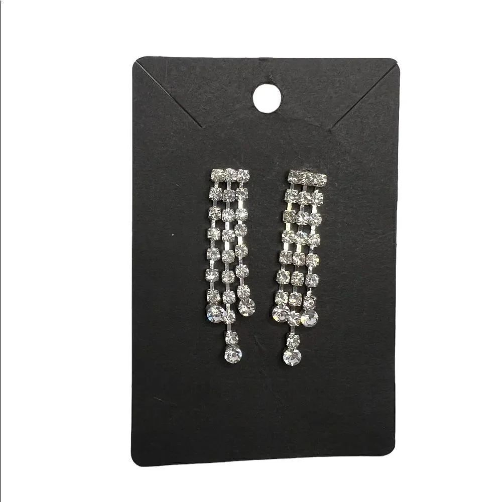 Anne Klein Silver-Tone Rhinestone Linear Drop Earrings NWT